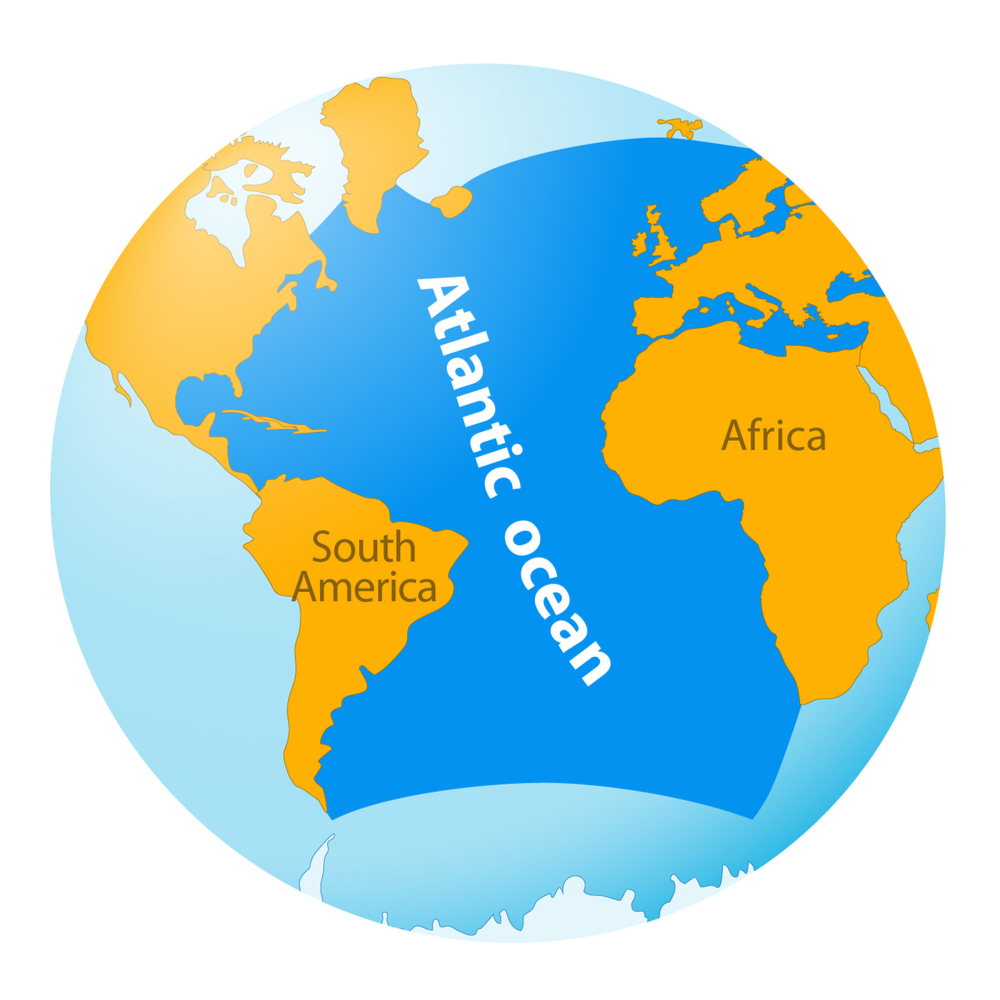 Atlantic Ocean Map With Lat & Long 